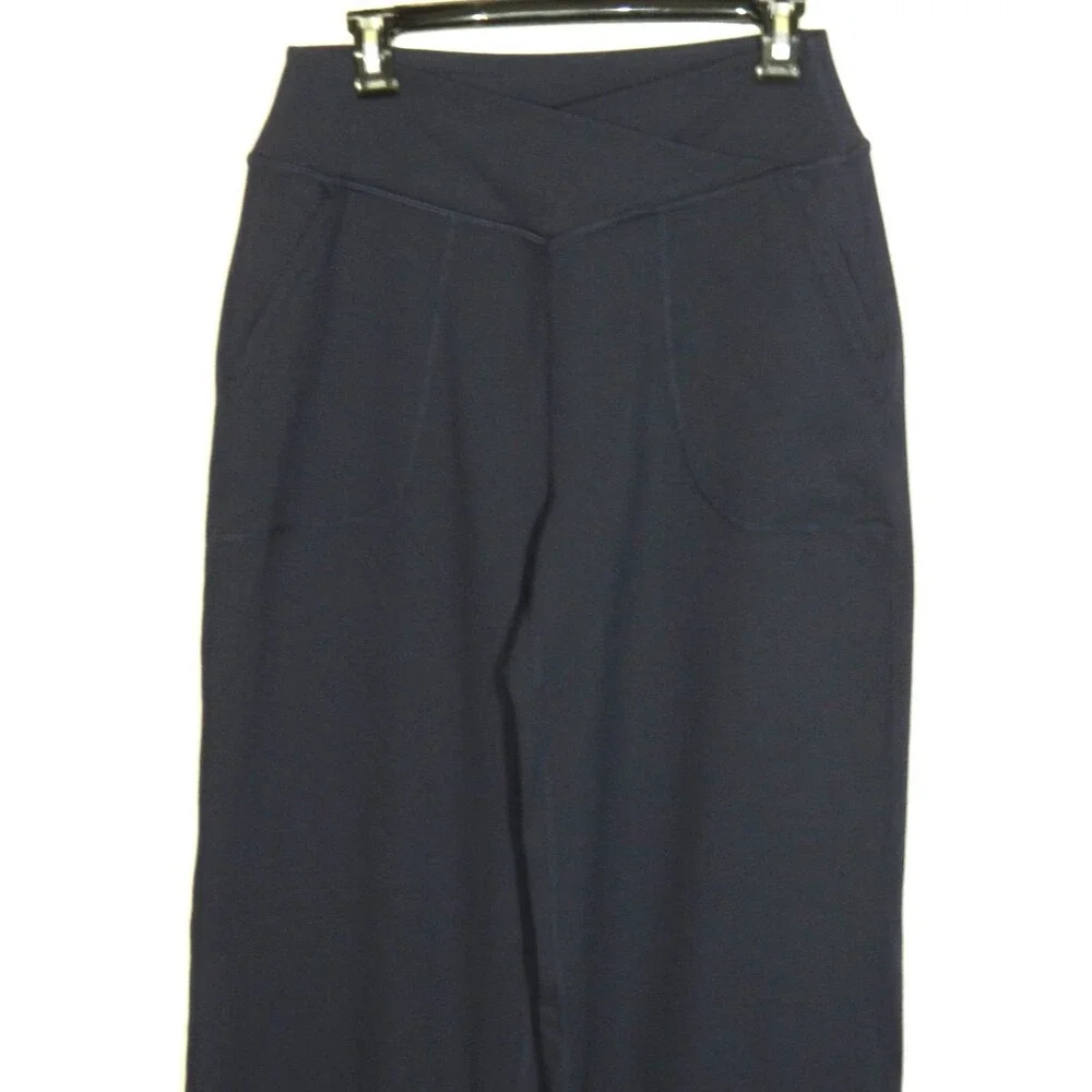 Halara Navy Crossover Wide Leg Split Ankle Active Yoga Pants Size Large - Picture 5 of 11